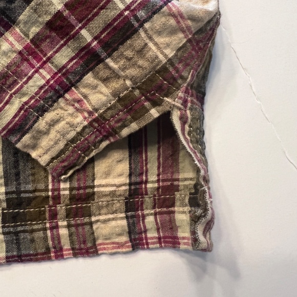 Pappagallo Woman Button Up Blouse Shirt Top Size XL Plaid Green/Burgandy - Picture 3 of 8